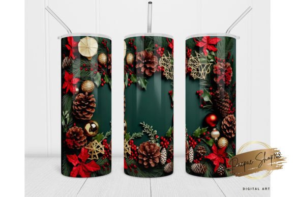 20oz 3D Christmas Wreath Flower Tumbler Design