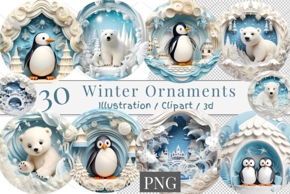30 Winter Ornaments 3D – Digital Downloads for Creative Projects