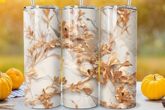 3D Gold and White Marble Tumbler Wrap: Elevating Everyday Drinks with Digital Elegance