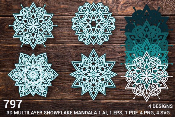 3D Multilayer Snowflake Mandala SVG 797: A Versatile Digital Design for Creative Interiors