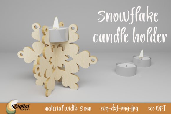 3D Snowflake Candle Holder Design SVG