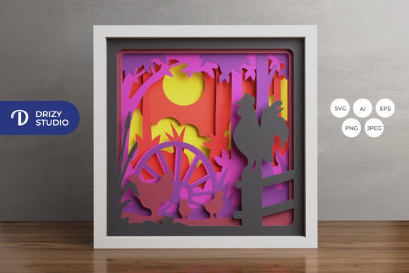 Chicken in the Farm 3D Shadow Box: A Layered Artwork for Every Space