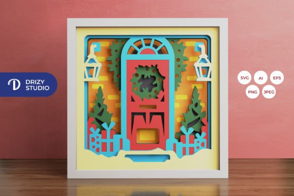 Christmas Door 3D Shadow Box Paper Cut