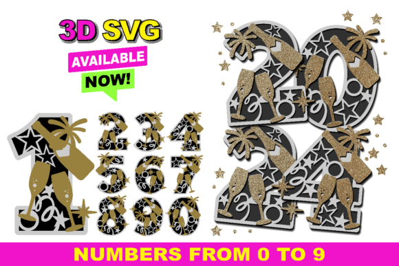 Happy New Year Numbers 3D SVG