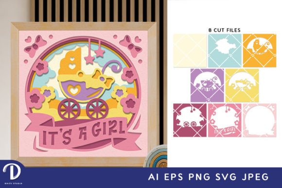 It's a Girl 3D Shadow Box Paper Cut SVG – A Creative Keepsake for Baby Showers