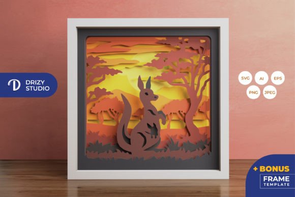 Kangaroo in the Savanna 3D Shadow Box